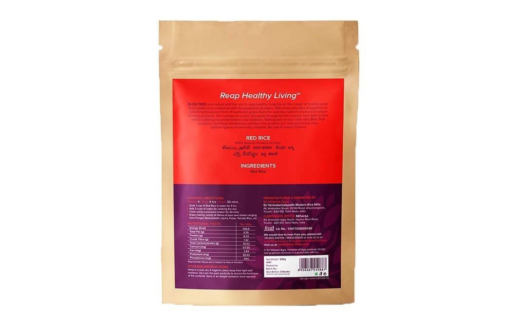 Bliss Tree Ancient Grains Red Rice    Pack  500 grams